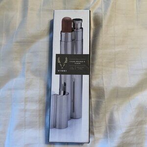 Viski Stainless Steel Cigar & 2 oz Flask Holder Route 66 Casino Hotel Logo